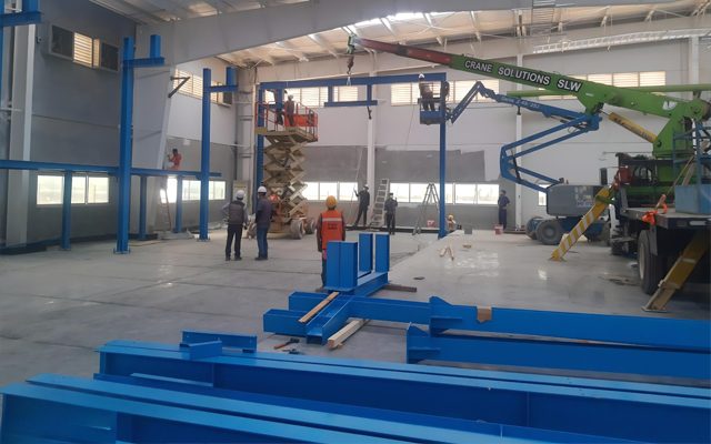 Steel and access equipment set up for the anodizing structure.