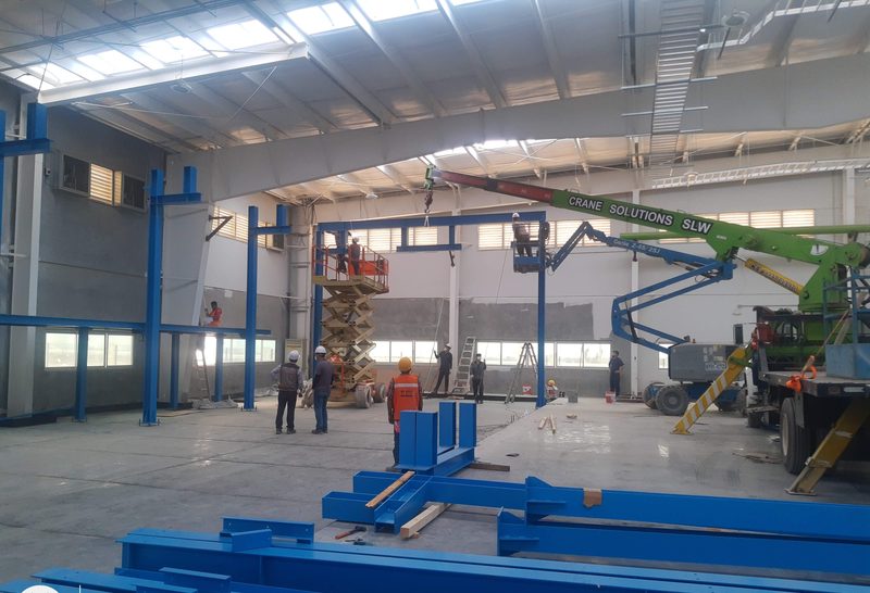 Steel structure erected for the anodizing machine.