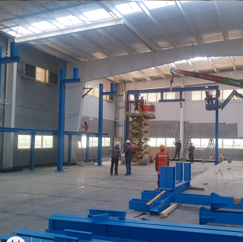Structure and access platform going up inside the building.