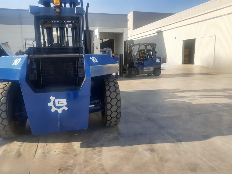 Heavy forklift on site during the installation.
