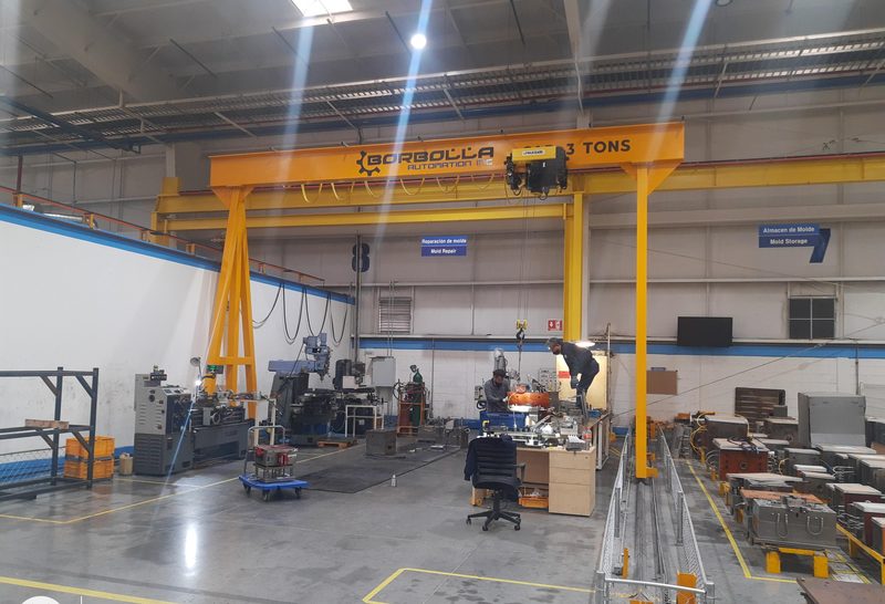 Gantry installed above the mould repair and storage area.