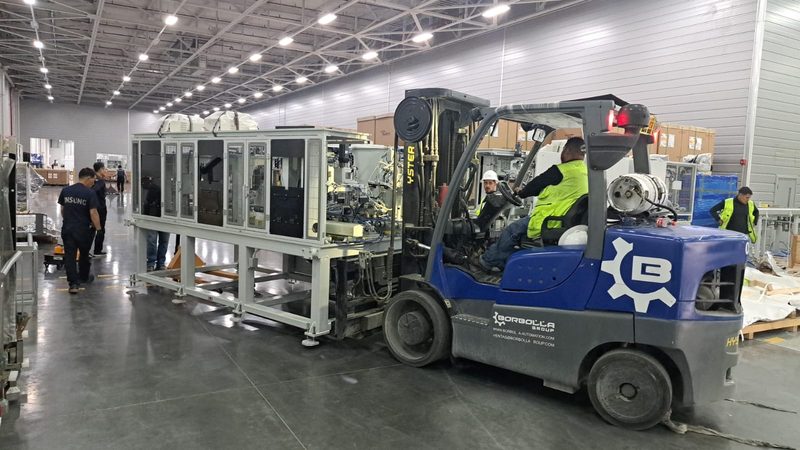 Automation cell carried to its position by our own forklift.