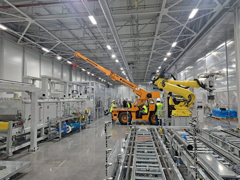Machine skidded into final position.