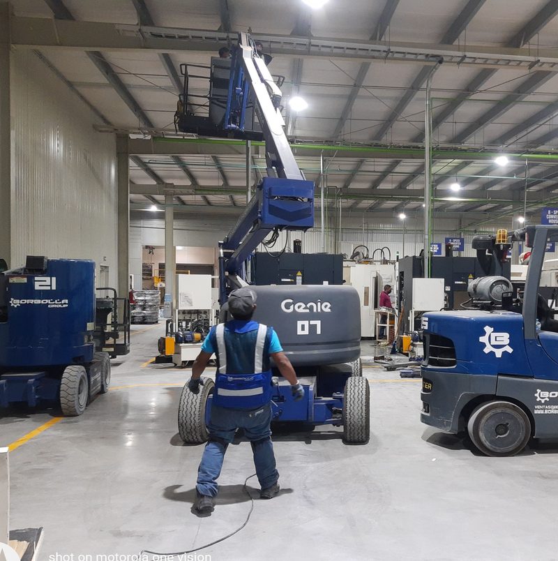 Access equipment and our forklift working the line during installation.