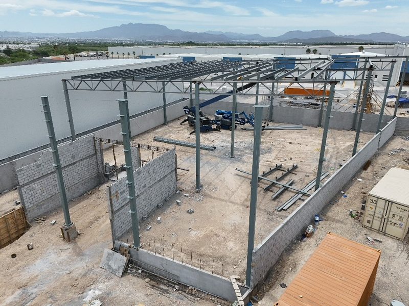 Steel frame going up on site.