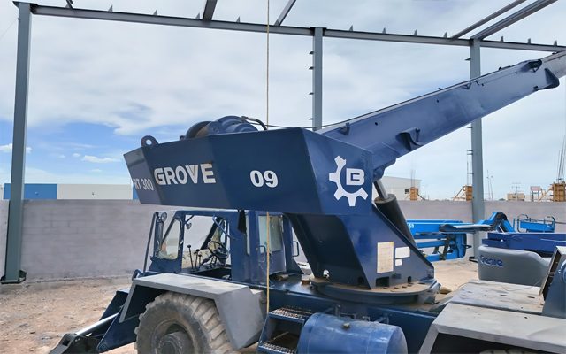 Our rough-terrain crane erecting the steel frame.