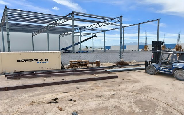 Steel frame going up on site.